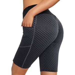 Biker Shorts Womens XL Black‎ High Waisted Workout Yoga Gym Butt Lift Pocket